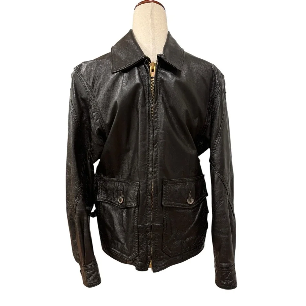 Vintage Banana Republic Buckle Sides Leather Motorcycle Jacket Arm Zippers Sz 38